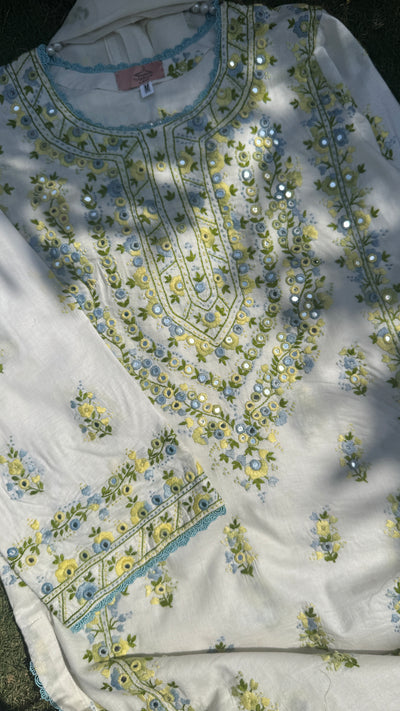 "Lemon Sky: White Ensemble with Mirror Accents"