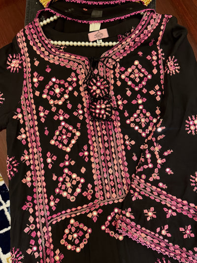 "Black Viscose with Blush Tribal Embroidery"