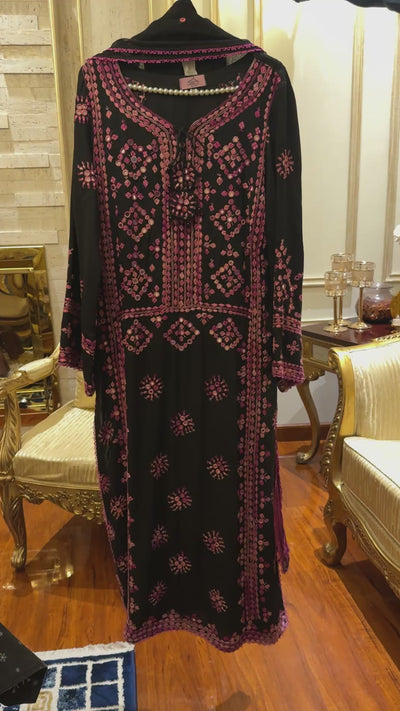 "Black Viscose with Blush Tribal Embroidery"